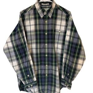 ORVIS Men's Medium Green/Blue Casual Plaid Cotton Long Sleeve Button-Down Shirt